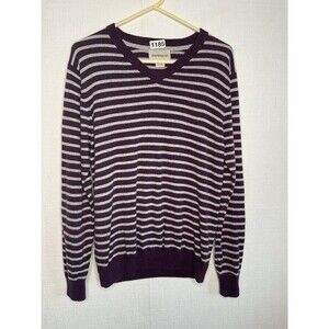 NWOT Dartmoor Striped 100% Cashmere V-Neck Sweater Men Size L Purple/Gray